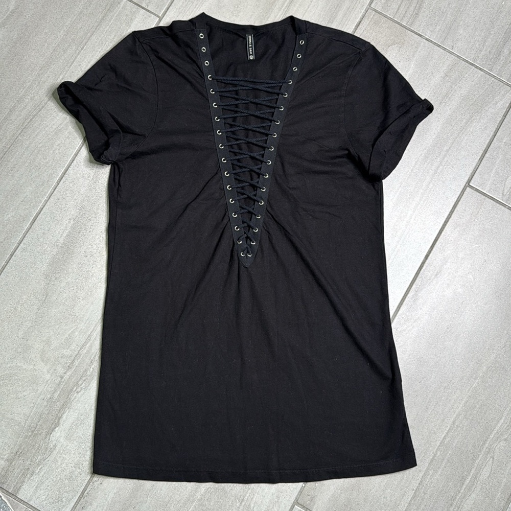 Emma & Sam Oversized Black Lace-up T-Shirt Dress - Size XS